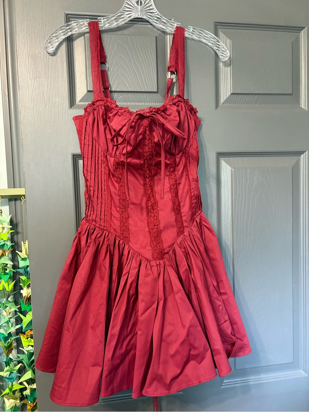 Windsor Red Lace-Trim Fit-and-Flare Juniors Dress